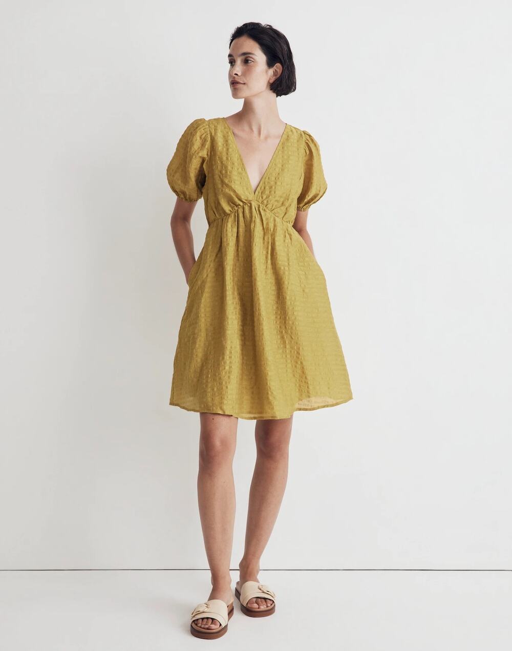 Madewell Annamarie Mini Dress Citrus Lime Size 6 Linen Blend Cutout Back